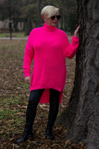 Luna pink színű kötött pulóver garbó nyakkal