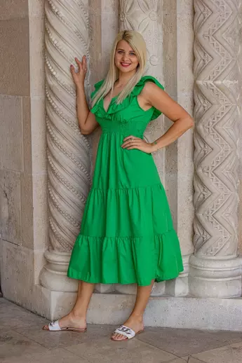 Amelya zöld fodros maxi-ruha 