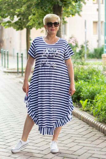Zarah kék-fehér csíkos maxi ruha