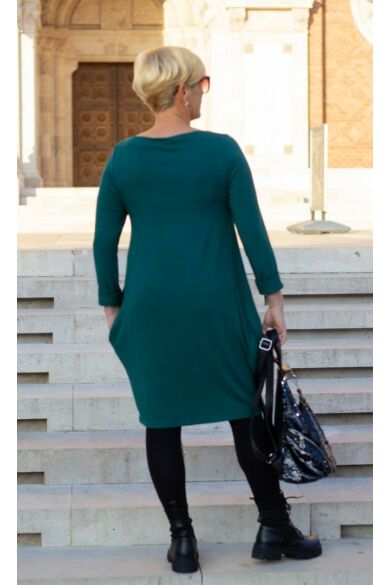 Natalia zöld színű oldalt zsebes tunika-ruha