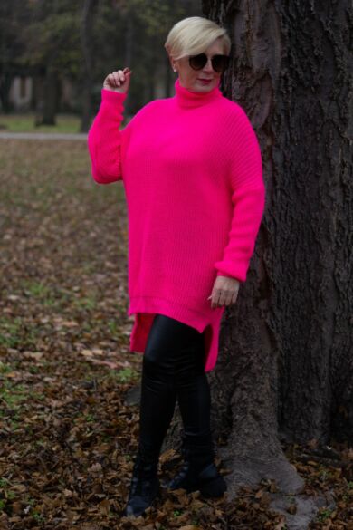 Luna pink színű kötött pulóver garbó nyakkal