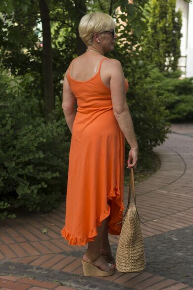 Narancs színű pántos pamut A vonalú ruha