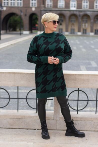 Bisou fekete-zöld mintás kötött pulóver