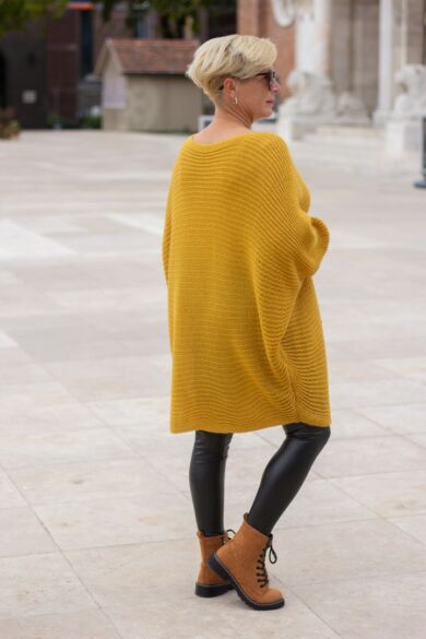 Désy mustár színű laza stílusú kötött pulóver