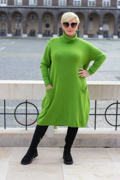 Memory zöld finom puha kötött tunika-ruha