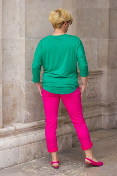 Pink színű, gumis derekú rugalmas pamut-vászon nadrág