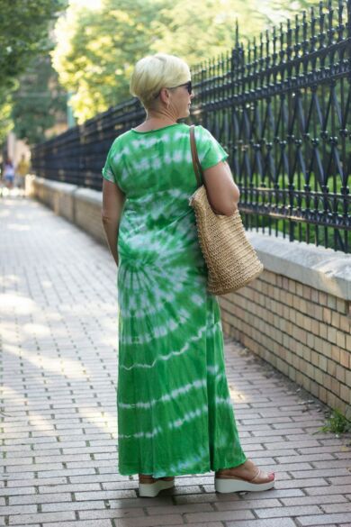 Lilla zöld batikolt pamut maxi ruha