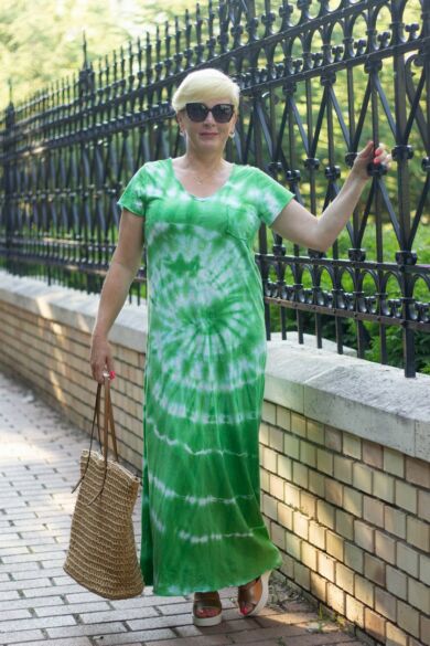 Lilla zöld batikolt pamut maxi ruha