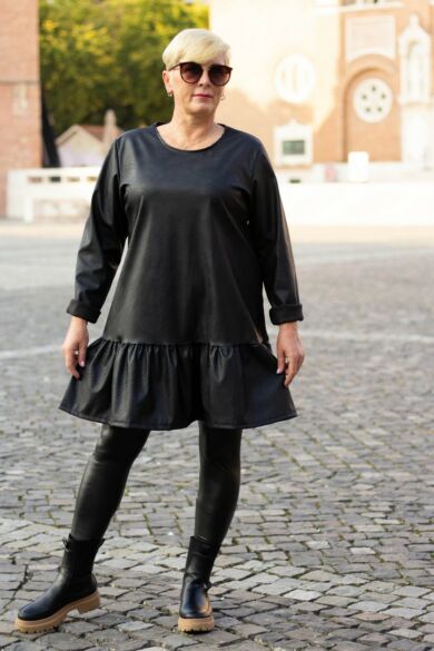 Zahara fekete műbőr tunika-ruha