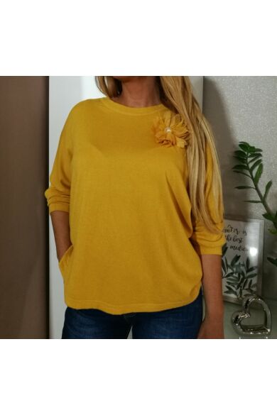 Lora mustárszínű puha kötött pulcsi